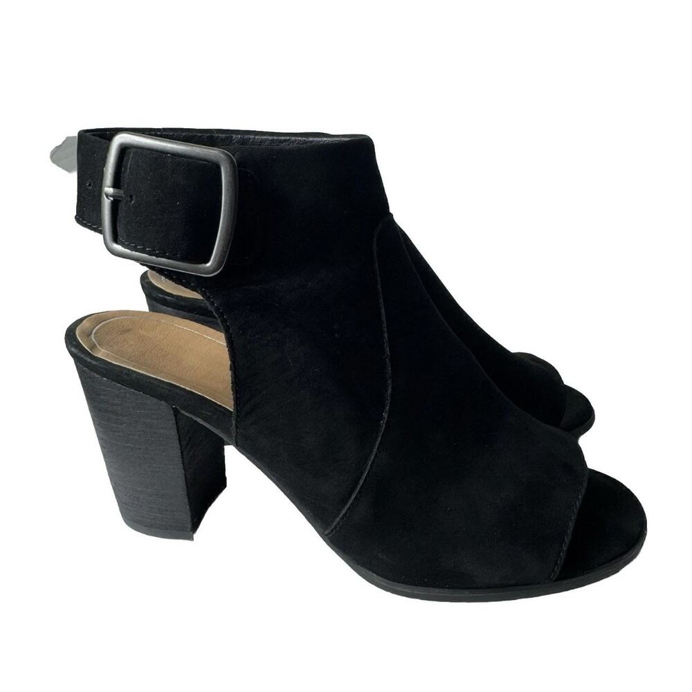 Vionic Black Peep Toe Ankle Boots 8.5 Chunky Heel Comfort Sandals - Picture 2 of 6